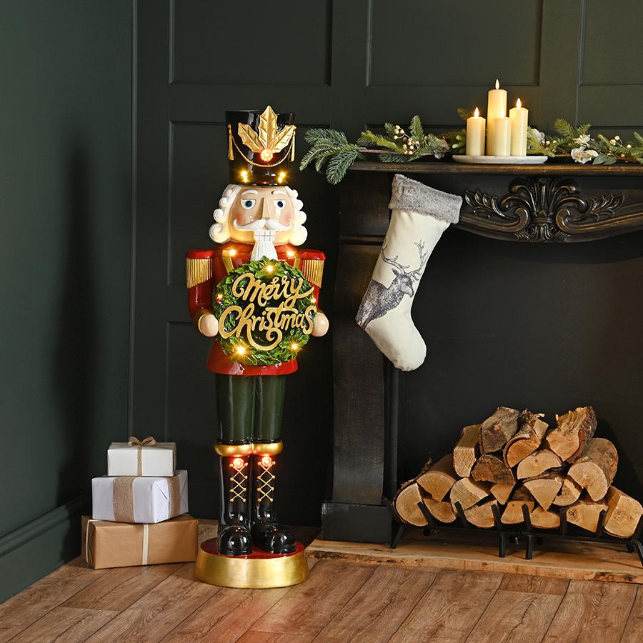 Giant Light Up Nutcracker With Merry Christmas Sign